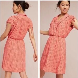 Anthropologie Maeve Carlotta Ruched Short Sleeve Shirt Dress